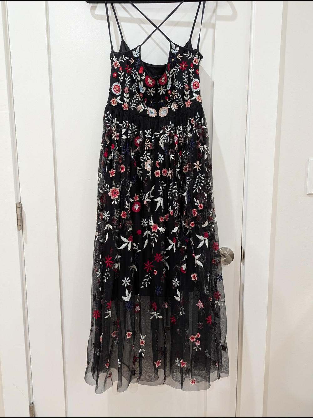 Anthropologie BHLDN Black Dress with Multicolor Floral Embroidery - Picture 4 of 8